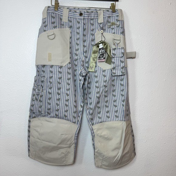 Garden Girl Pants - Garden Girl Capris Womens US 10 Country Stripe Blue Floral Cropped Utility Pants